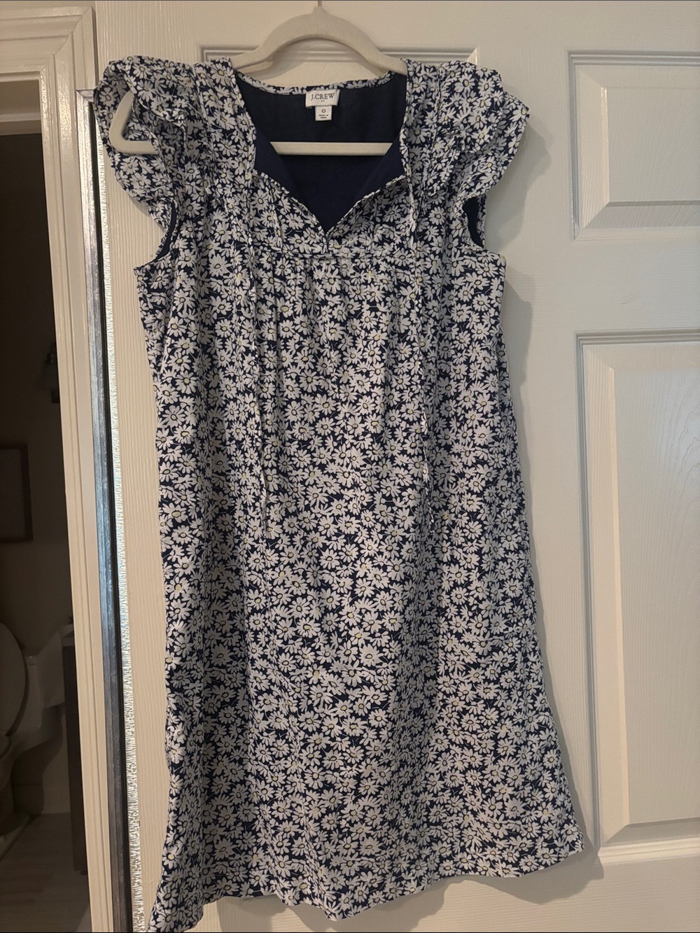 J. Crew Navy and White Floral Ruffle Sleeve Dress